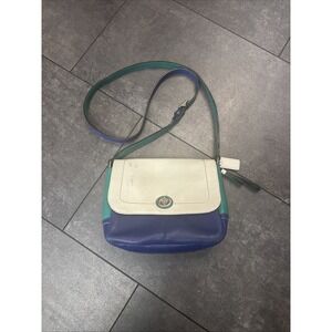 Coach Park Colorblock Green/White/Blue Multi Colored Handbag- Size 9.5x7x3"